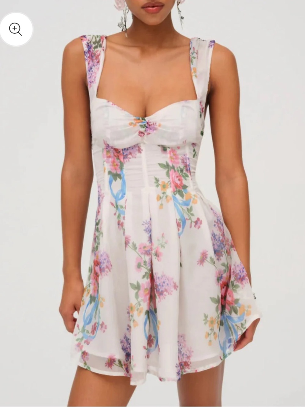 NWT For Love & Lemons August Mini Dress Floral Garden Fairy Bows Cottage Boned